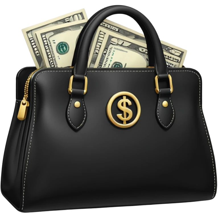 elegant black purse with dollar bills sticking out emoji