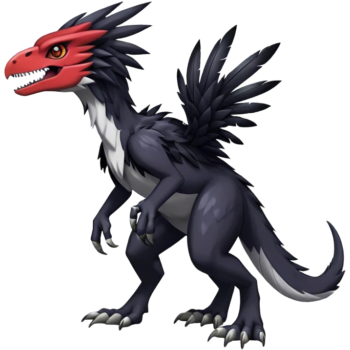 Dark Furry feather-mane Cool Edgy shiny Digimon-Fakemon-Guilmon-Velociraptor full body   emoji