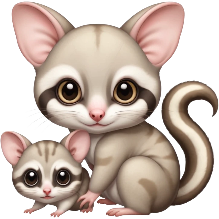 Fat and cute Japanese sugar glider  white. A mom anda a baby one very fat and cute emoji