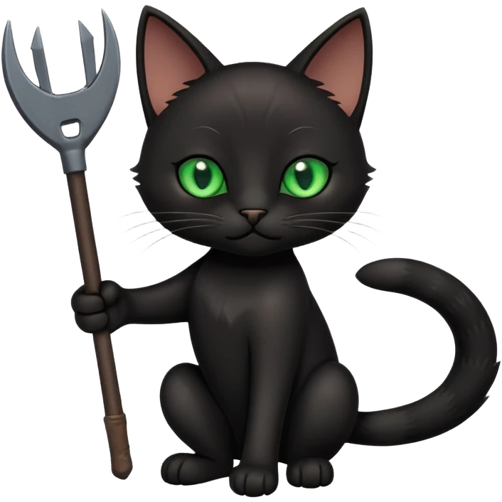 A cute black cat with green eyes holding a crowbar with his paw  emoji