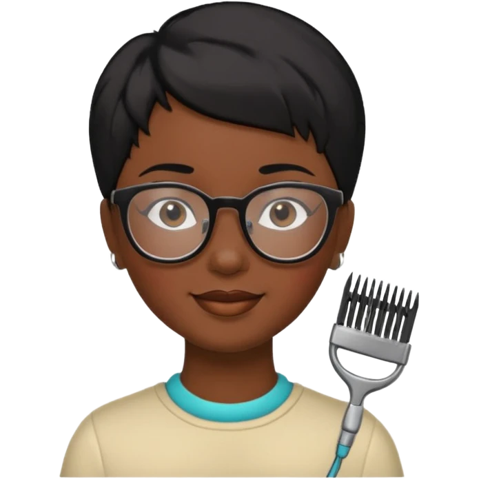 Happy woman with very short hair and glasses having haircut emoji