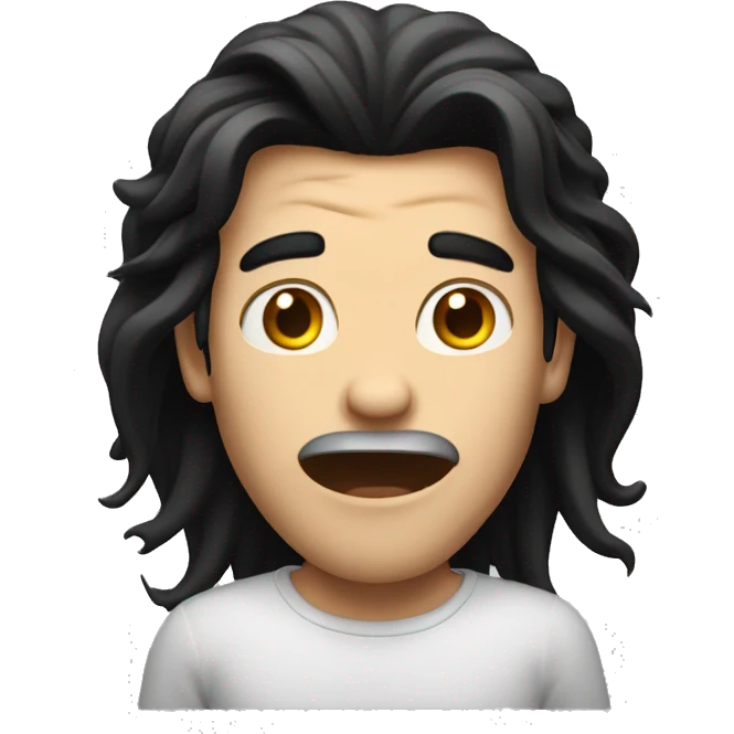 white men with long black hair, surprised emoji