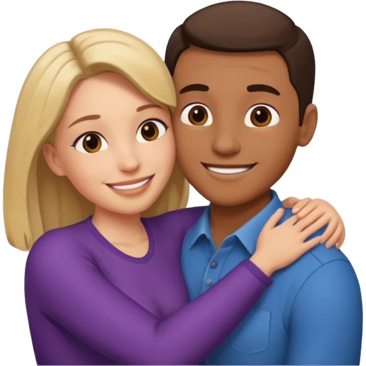 Two people hugging looking at each other, one male one female emoji