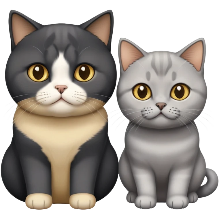 Medium-length black hair + one golden shaded British Shorthair cat + one silver shaded British Shorthair cat. emoji