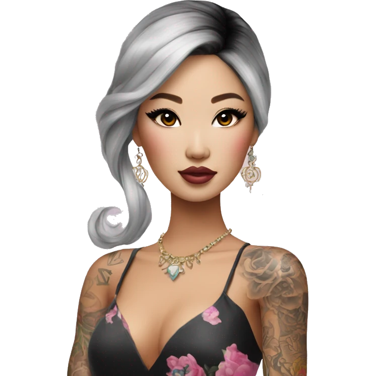 glamorous asian barbie with tattoo emoji