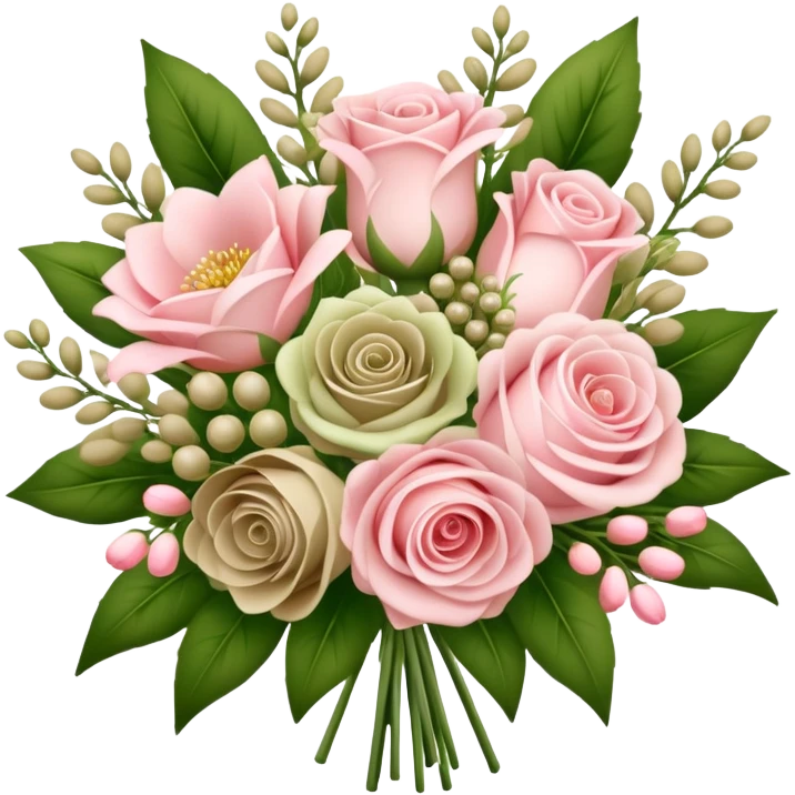 Light pink and khaki green bouquet with beautiful finish emoji