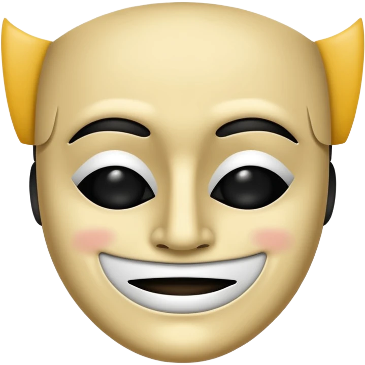 Half and half happy and sad theater face mask in one face mask, split down middle half smile half frown on white theater mask, black mouth black eyes emoji