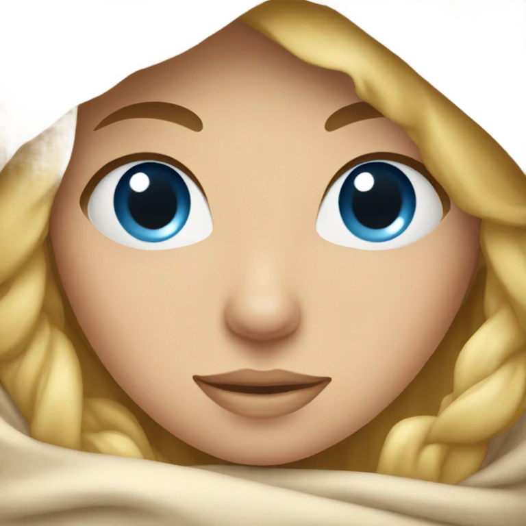 Blonde girl with blue eyes wrapped up in a blanket emoji