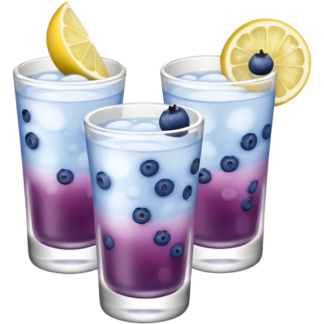 Four, shot glasses with blueberry lemon drop in them  emoji