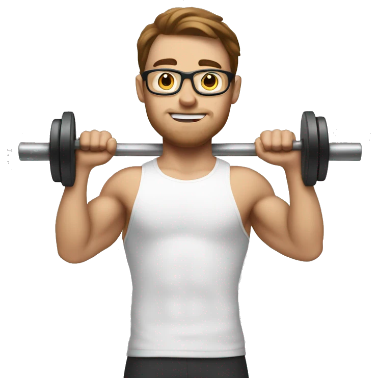 white nerd guy with brown hair doing weight training emoji