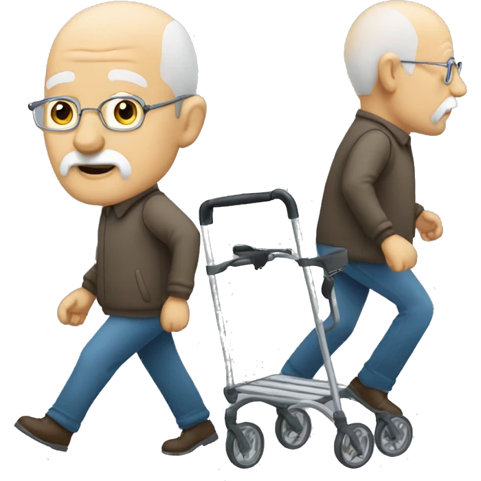 Bald Old Man with beard walking with rollator emoji
