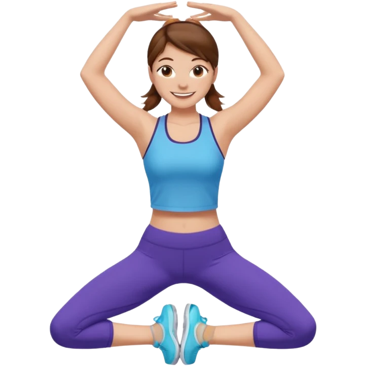 workout girl with brown hair, stretching, fitness clothes, emoji style emoji