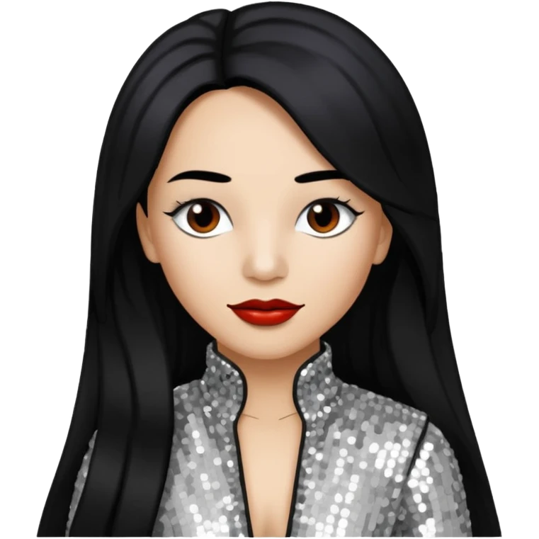 Chilli from TLC with long black hair, silver outfit emoji