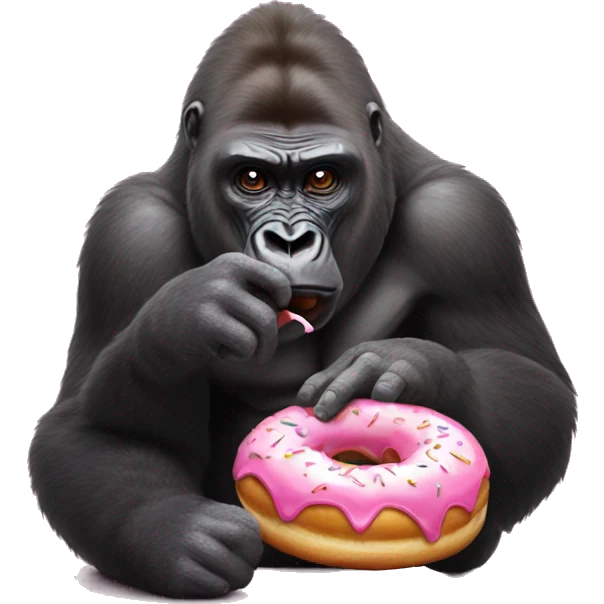 Gorilla eating a donut with pink long nails emoji