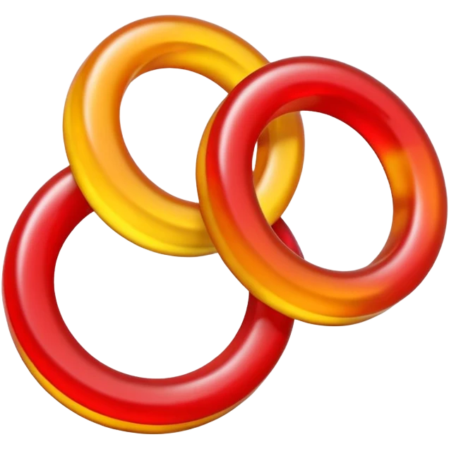 emoji de 2 gomitas en forma de aro una colo rojo y otra amarillo de muy gruesas  emoji