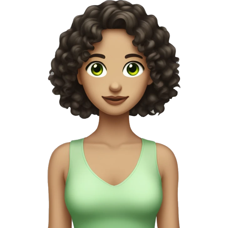 Brunet girl with long curly hair and green eyes huge pincher colour black emoji