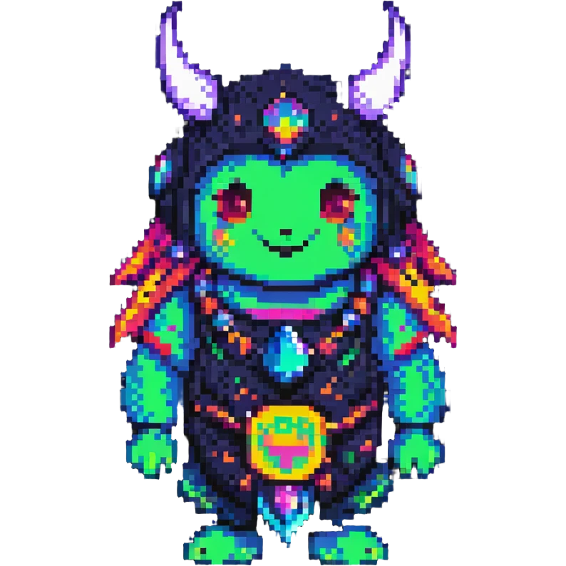 the word 'Vrishali' in pixel art style, outlined in black, bright neon colors emoji