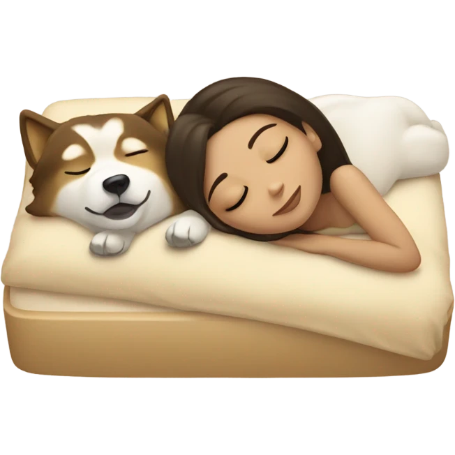 brunette Sleeping beauty girl with golden beige Husky emoji