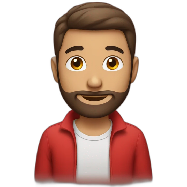 italian boy with red shirt, defined beard and dark brown short straight hair emoji