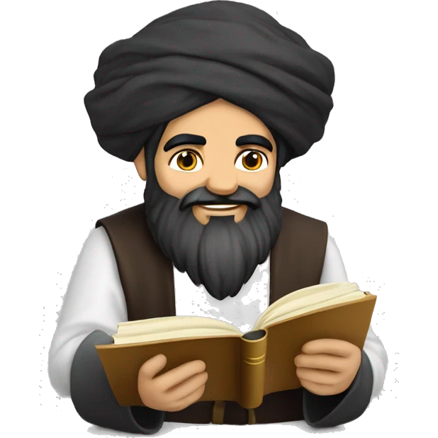 Nizami Ganjavi persian medieval author with a book in hands and black beard emoji