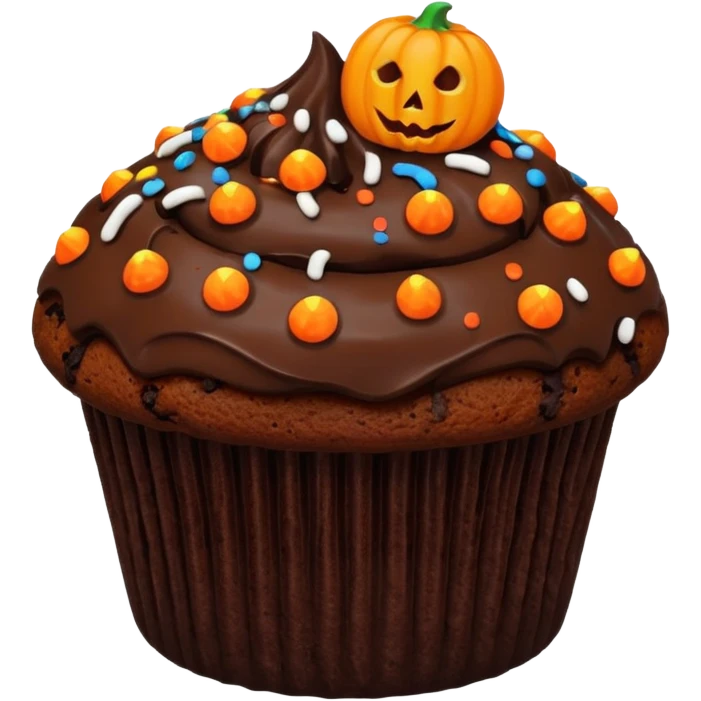 chocolate muffin with halloween decoration on top emoji