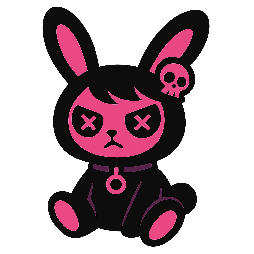 gothic bunny, black and pink colors, vibrant toon style emoji