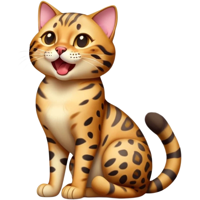 cinematic-comical-[Bengal cat]-full-body-sitting-emoji,-tail-curled-playfully-around-its-paws,-head-tilted-dramatically-while-yawning-exaggeratedly,-sleek-[leopard patterned]-fur,-simplified-yet-hilariously-adorable-features,-highly-detailed,-glowing-with-an-almost-sarcastic-glow emoji