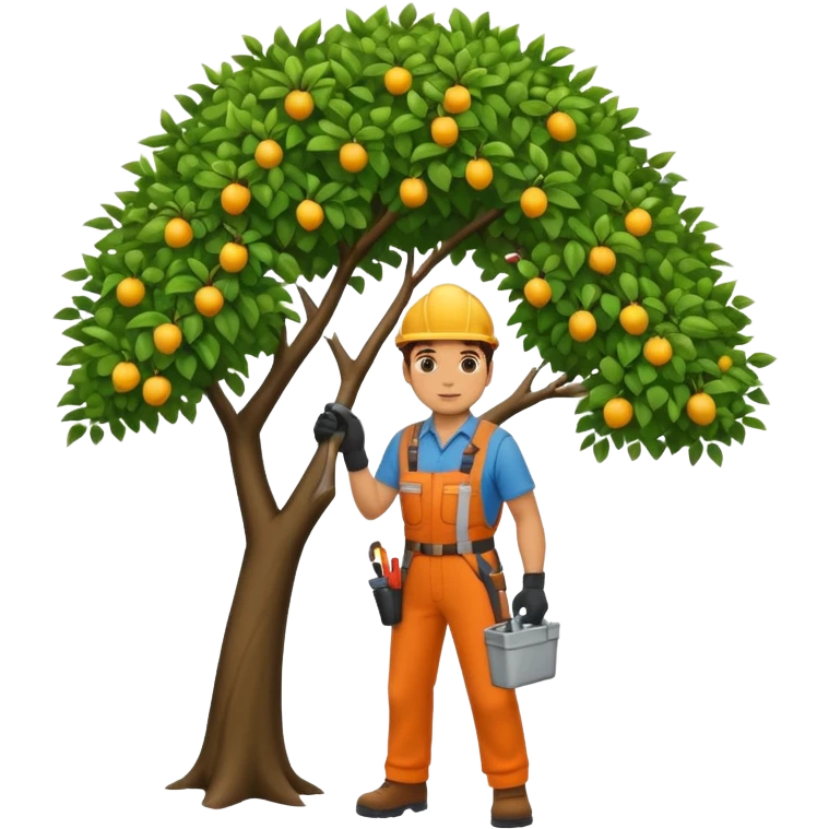 Landscaping company worker, pruning a tree, full body emoji