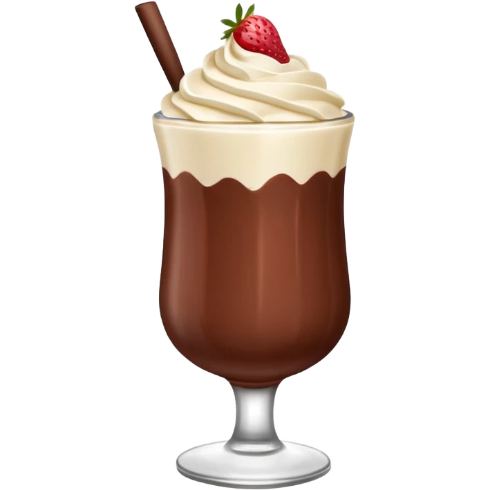 Un vaso cubierto de chocolate que arriba se vea crema batida mym y fresas encima  emoji