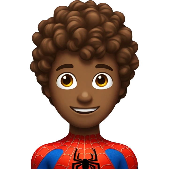 boy with brown curly hair in spider man suit emoji