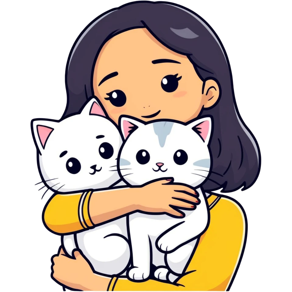 Latina girl hugging white cat emoji