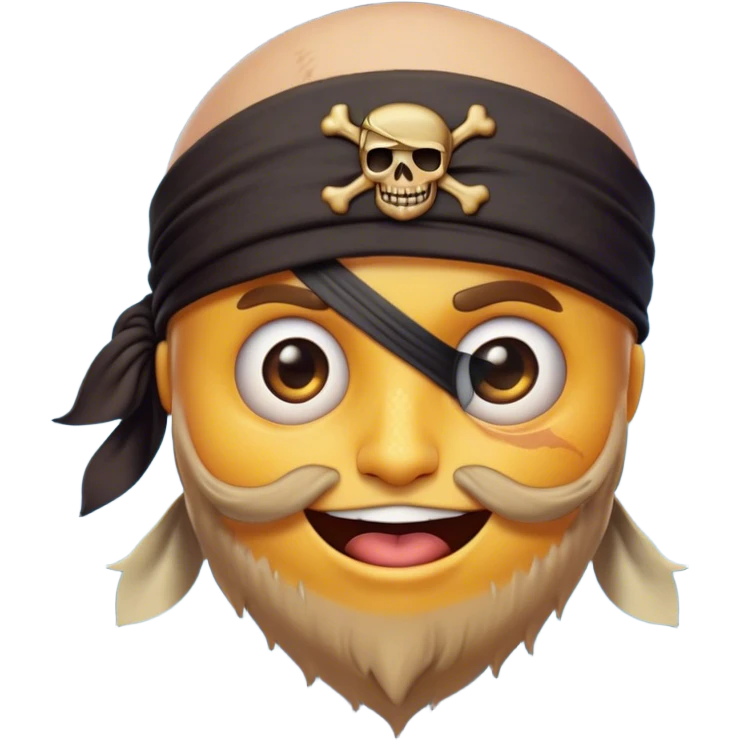 Clash of Clans aesthetic Comical Pirate Portrait Emoji, Head tilted dramatically with an exaggerated, fun expression and wide, comically expressive eyes behind a quirky eye patch, featuring a rugged yet cartoonish build with a playful bandana and natural skin tone, Simplified yet hilariously expressive features, highly detailed, glowing with a slightly sassy oceanic glow, high shine, dramatic yet playful, stylized with an air of cheeky maritime mischief, soft glowing outline, capturing the essence of a meme-worthy pirate who brings humor to epic quests! emoji