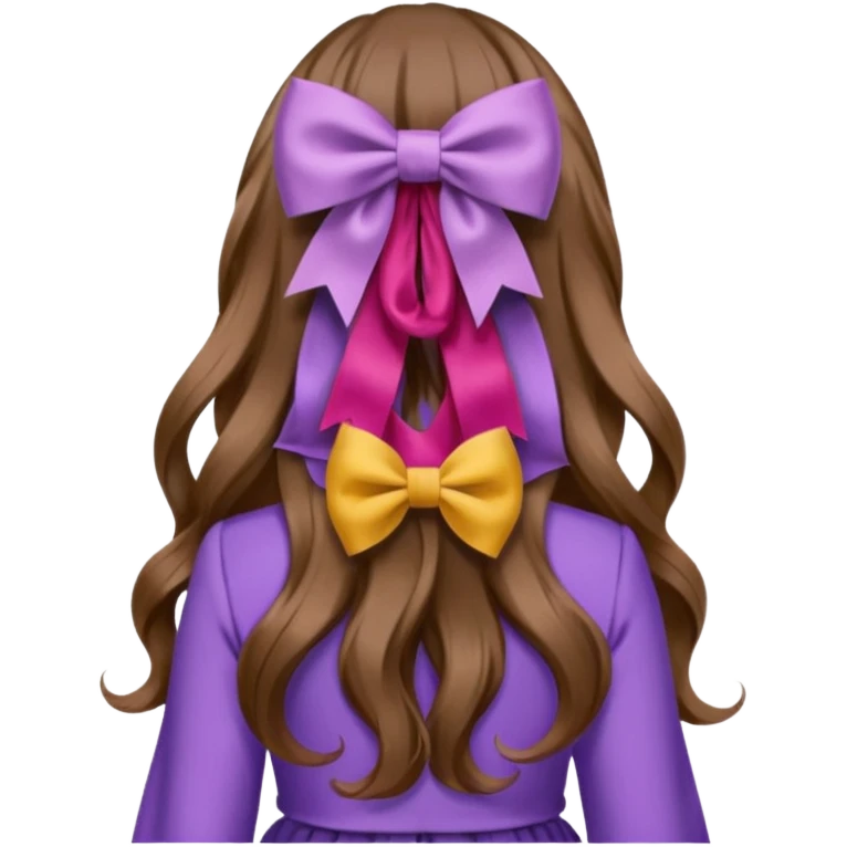 long wavy brown hair from behind with a medium lilac bow emoji