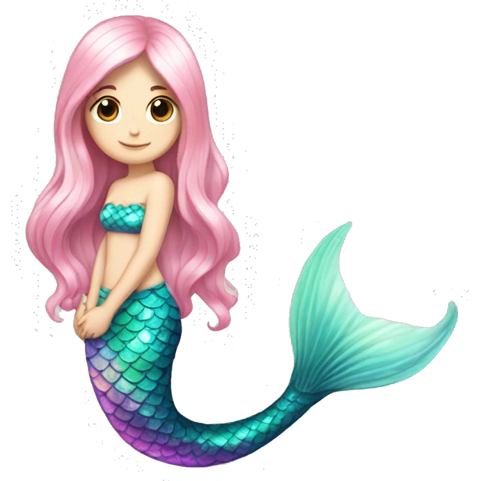 Iridescent mermaid tail full body white girl long hair pink emoji