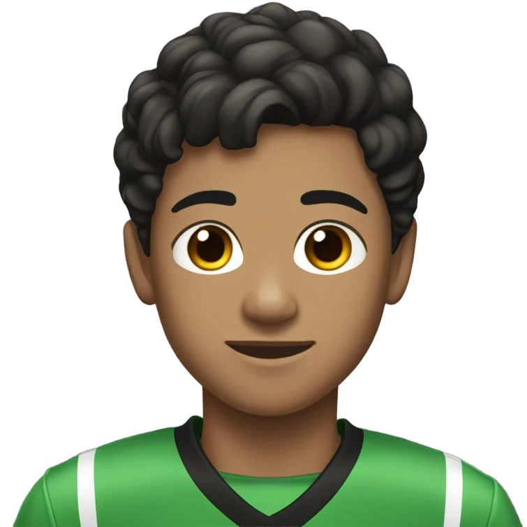 Make me a 14-year-old boy who is very handsome, a soccer player, dark-skinned, with black hair. emoji