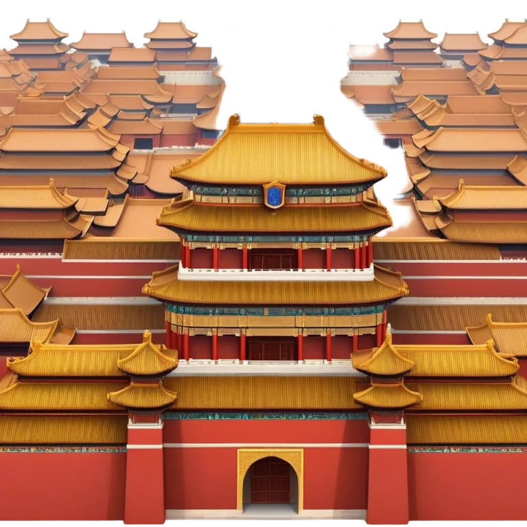 Cinematic Realistic Forbidden City Landmark Emoji, showcasing the imperial palace with iconic red walls and golden roofs rendered with rich textures and regal lighting. emoji