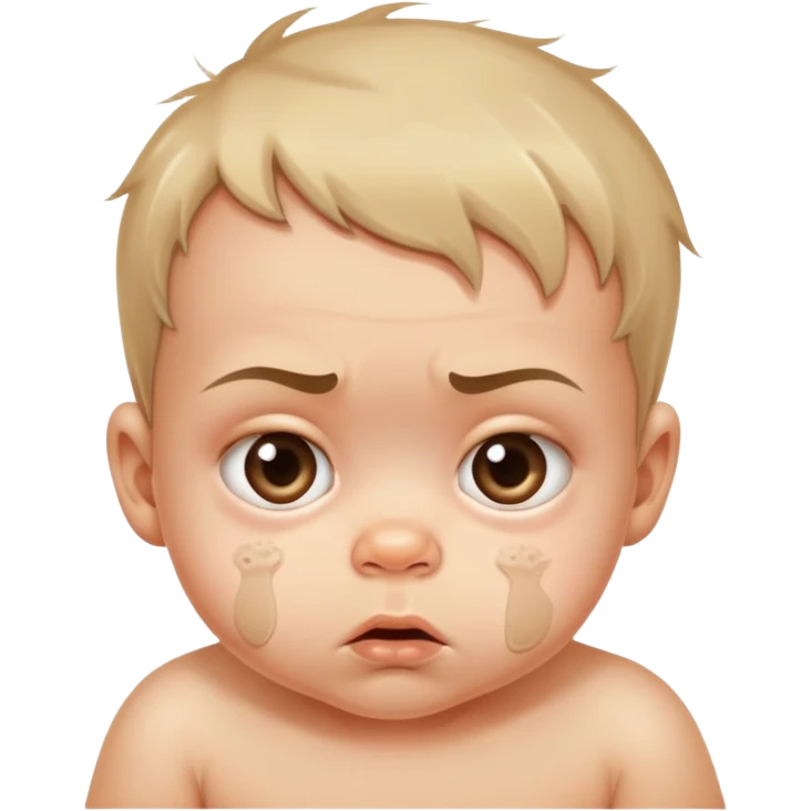 suspicious dirty baby with messy face and side-eye expression emoji