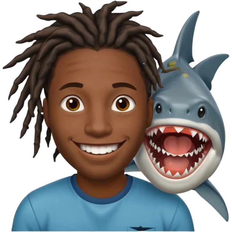 Dark skin black male with locs and shark bite piercings emoji