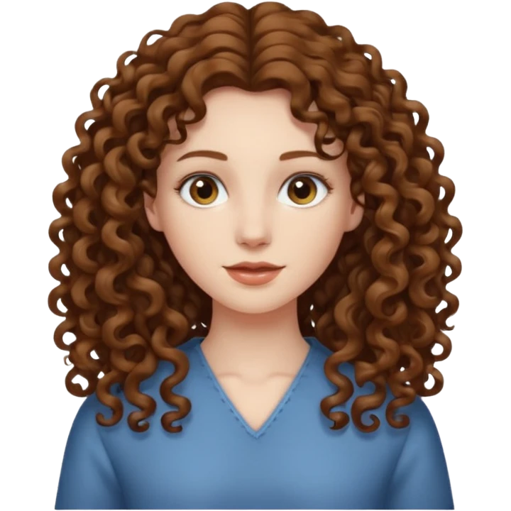 pale woman with one meter long brown curly hair, middle part emoji