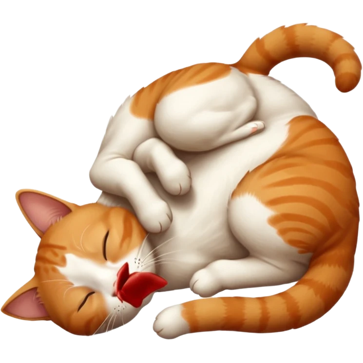 ginger and white small cat eyes closed lying down upside down emoji