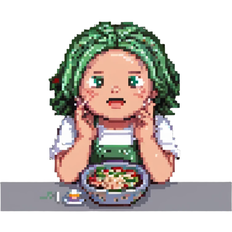 Peppino Spaghetti from Pizza Tower, pixel art style, surprised expression, hands on cheeks, simple background emoji