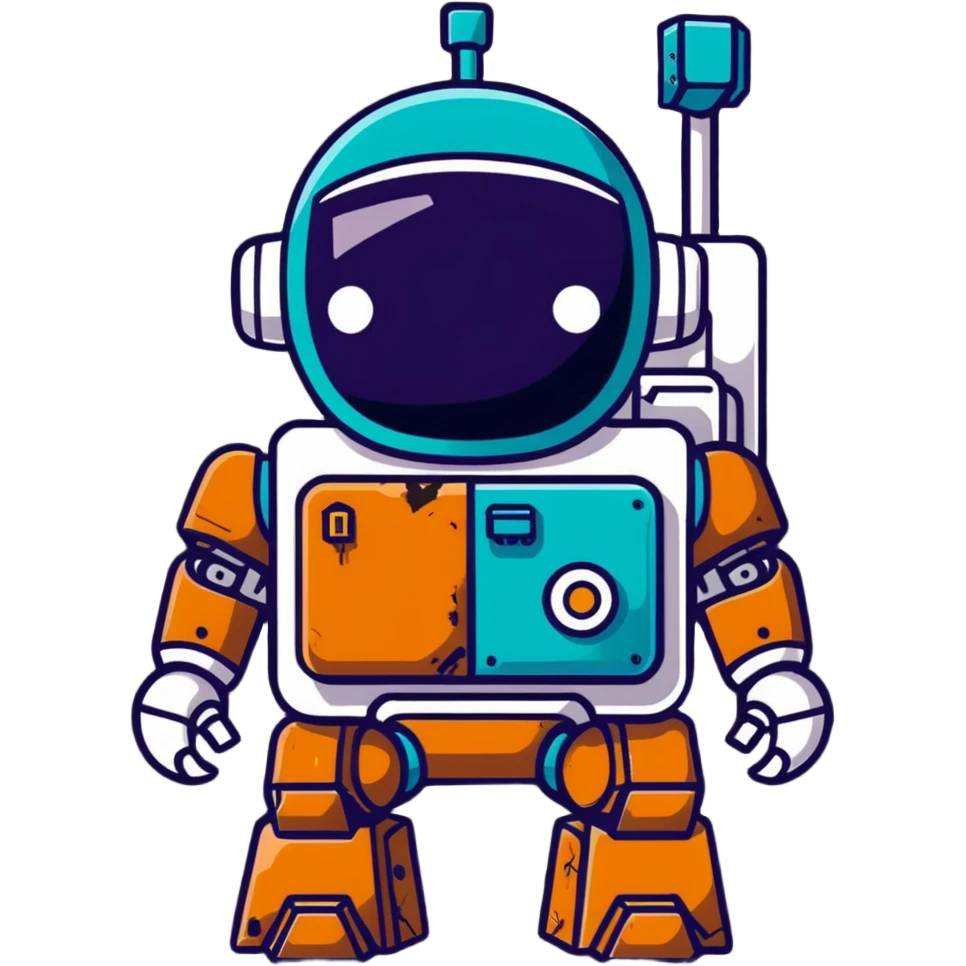 Rusted scavenger robot with patchwork body plates emoji