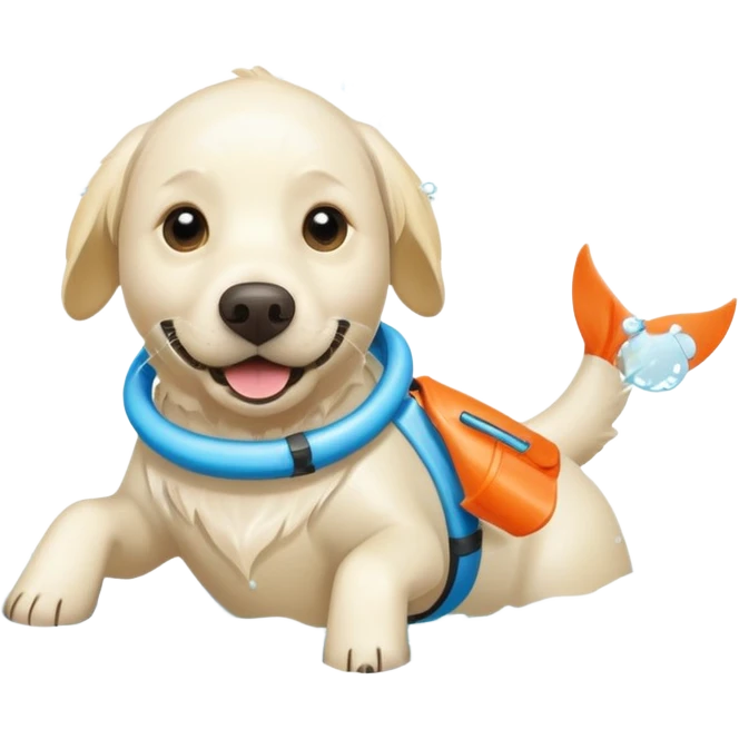 White labrador with snorkel and fins emoji