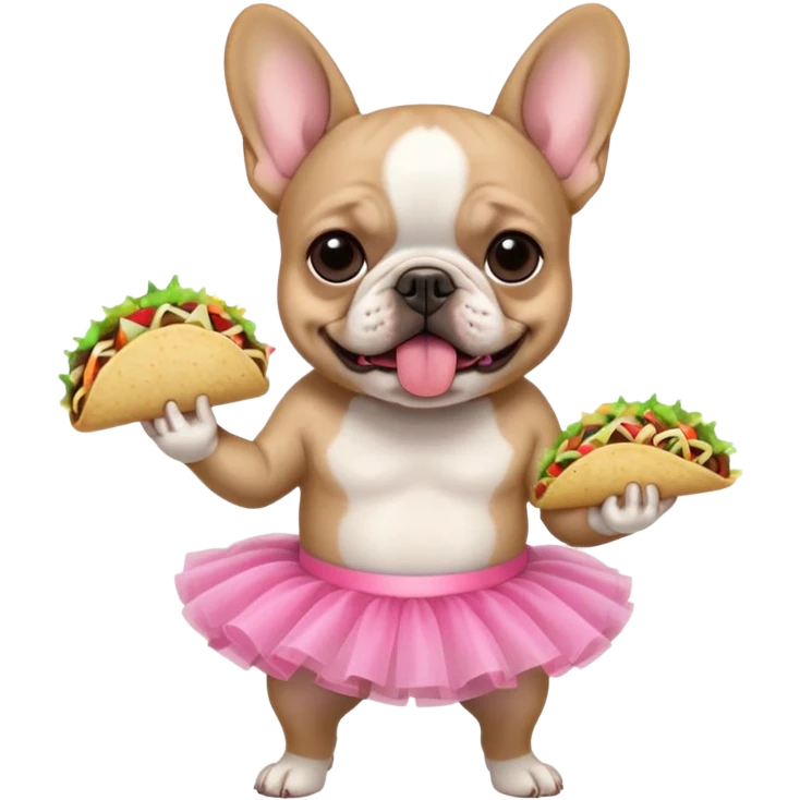 Frenchie eating Tacos with pink tutu emoji