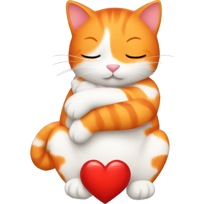 Orange cat hug red big  heart emoji