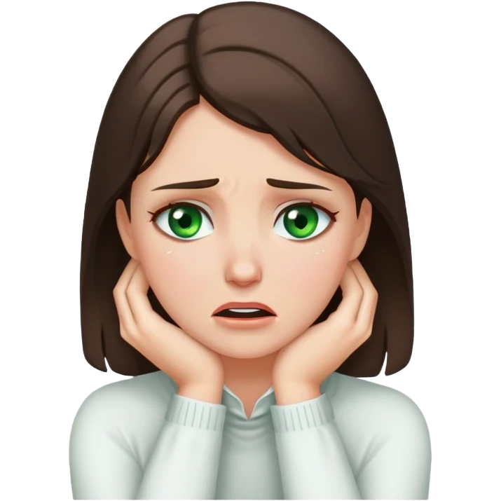 Brunette green eyed white girl super tightly holding her neck crying  emoji