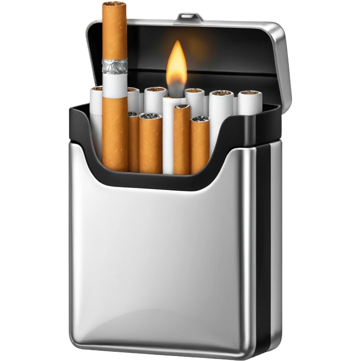 Minimalistic cigarette pack emoji, metallic black and white emoji