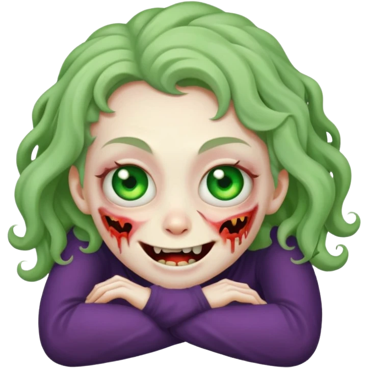 A cute, cheerful zombie is curled up in laughter emoji