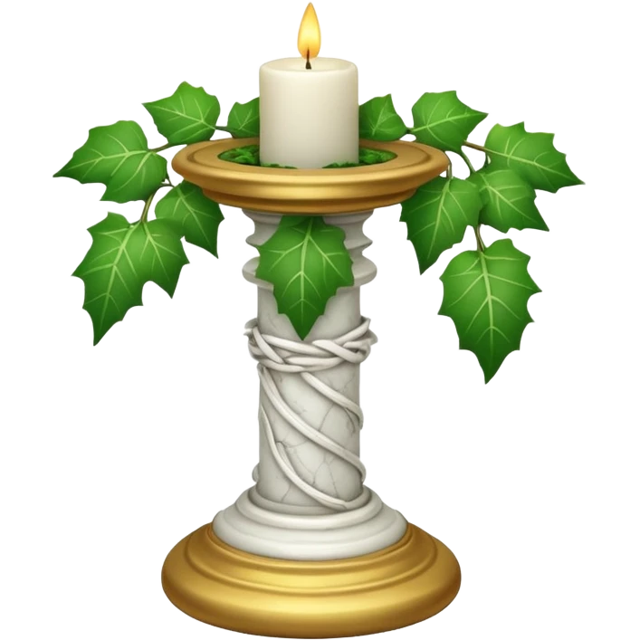A candle-stand-pedestal made out of howlite stone with ivy vine leaves poking out on one side emoji