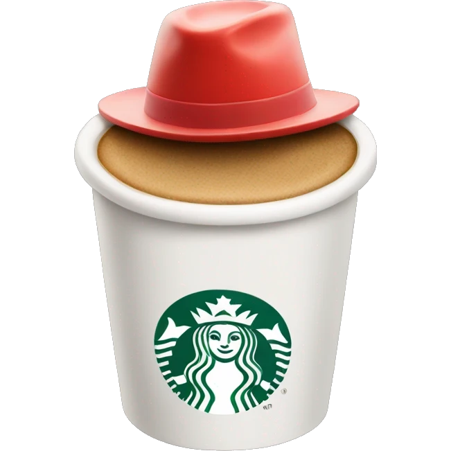 Starbucks coffee cup with a red hat emoji